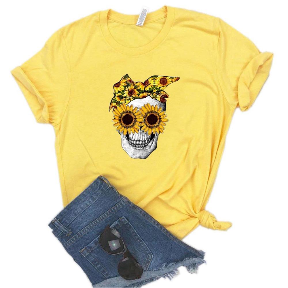 ¡VENTA! Camiseta con estampado de cráneo y girasol