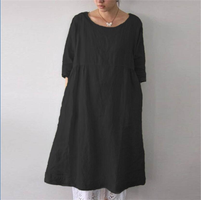 Vestido liso de lino suelto