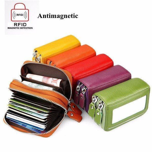 RFID ANTIMAGNETIC GENUINE LEATHER 11 COLORS 11 CARD SLOTS CARD HOLDER PURSE - MXbueno