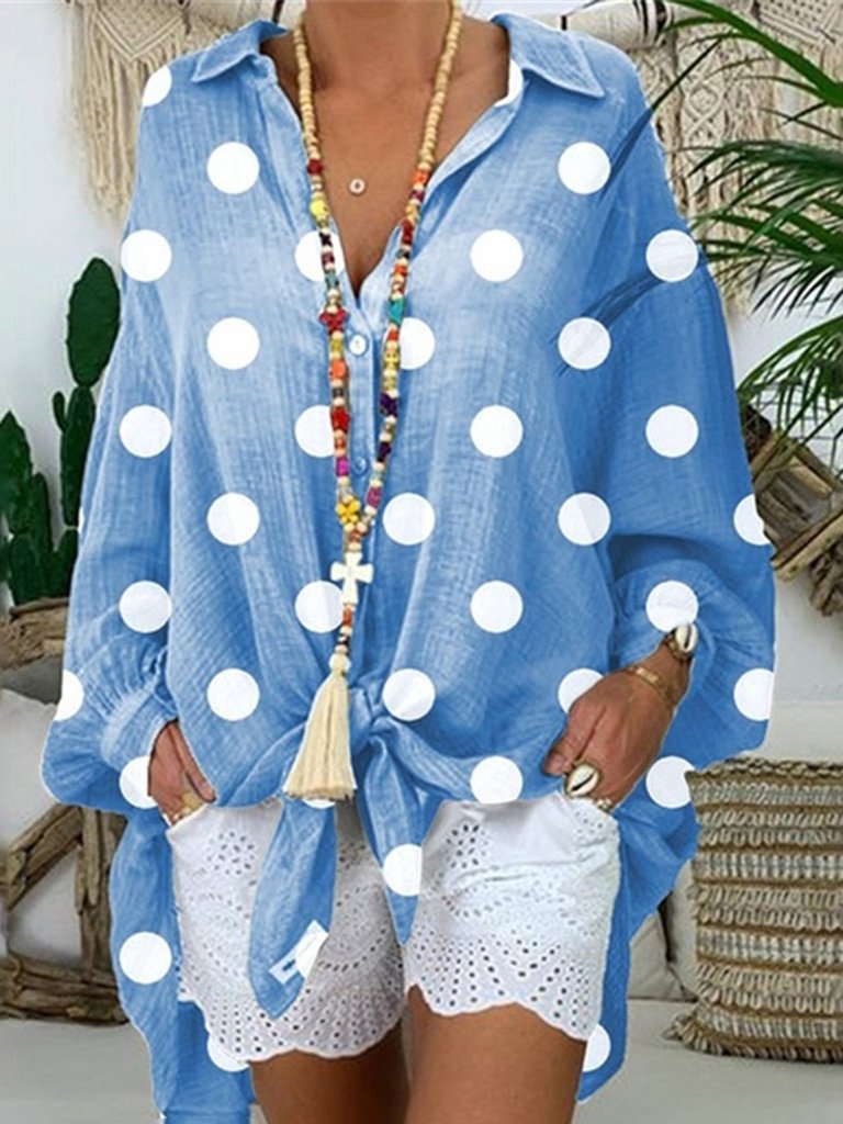 Polka Dot impresión camisa abotonada suelta