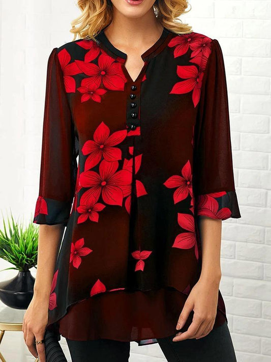¡VENTA! Blusa con estampado floral y detalle de botones