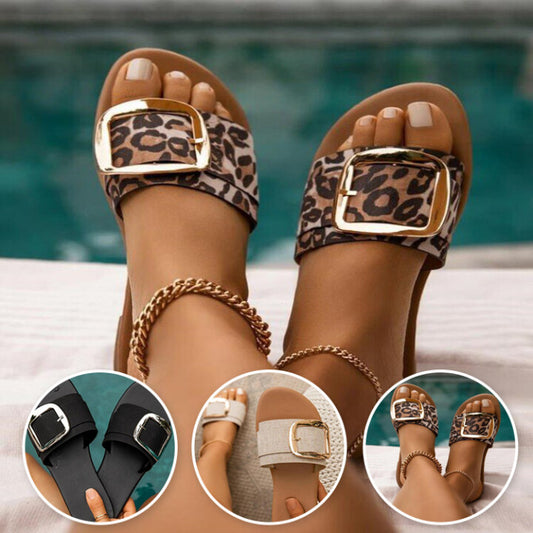 Zapatillas De Tacón Plano Con Hebilla Superior De Lona De Verano Para Mujer