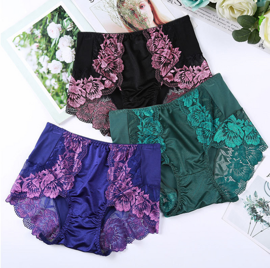 Braguita De Lino De Algodón Cómoda De Cintura Alta De Malla De Retazos De Encaje A La Cadera Completa