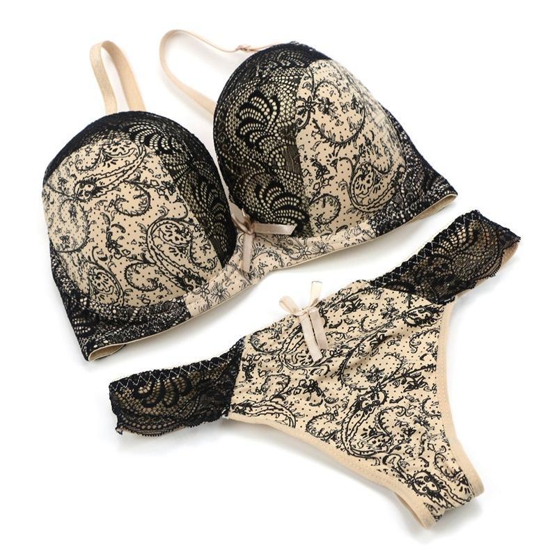 Conjunto De Sujetador Sexy Ropa Interior De Bloqueo De Color Con Estampado De Encaje