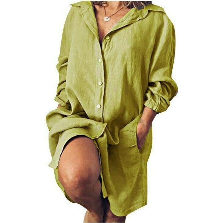 Vestido De Bolsillo De Camisa Larga Suelta Informal