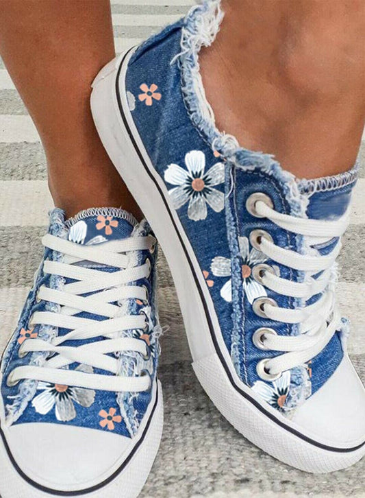 Zapatillas De Lona Con Cordones Florales Para Mujer
