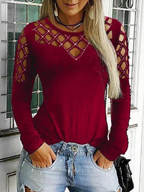 Camiseta básica de Rhinestone Hollow Out