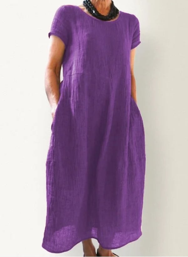Estilo Casual Vestido De Algodón Y Lino Sólido Relajado
