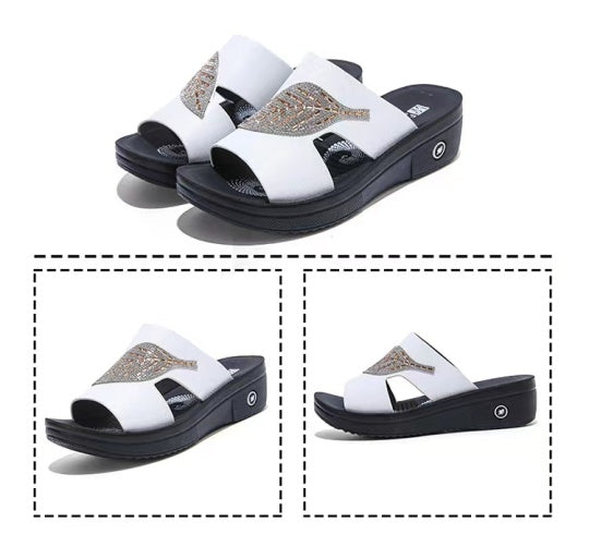 Elegantes Sandalias De Playa De Plataforma De Cuero