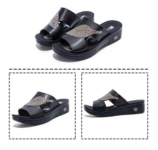 Elegantes Sandalias De Playa De Plataforma De Cuero