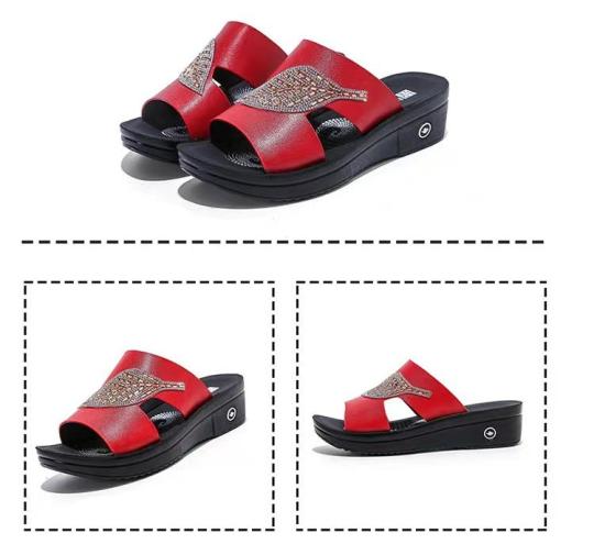 Elegantes Sandalias De Playa De Plataforma De Cuero