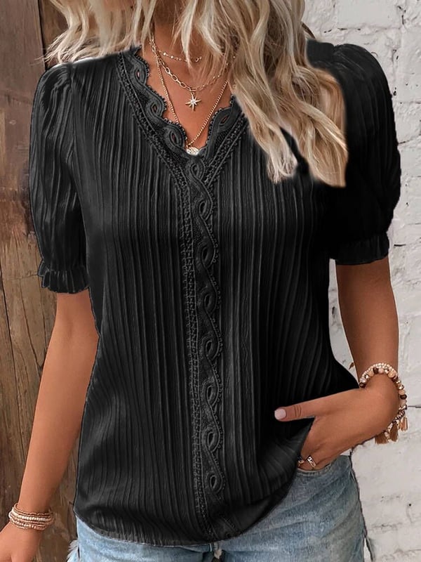 🔥 Camisa Elegante De Encaje De Cuello V Y Color Claro