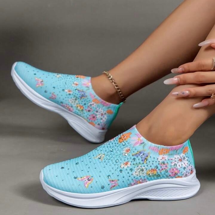 Calcetines De Diamante De Agua De Flores Femeninas Cómodos Con Fundas Resbaladizas Zapatillas