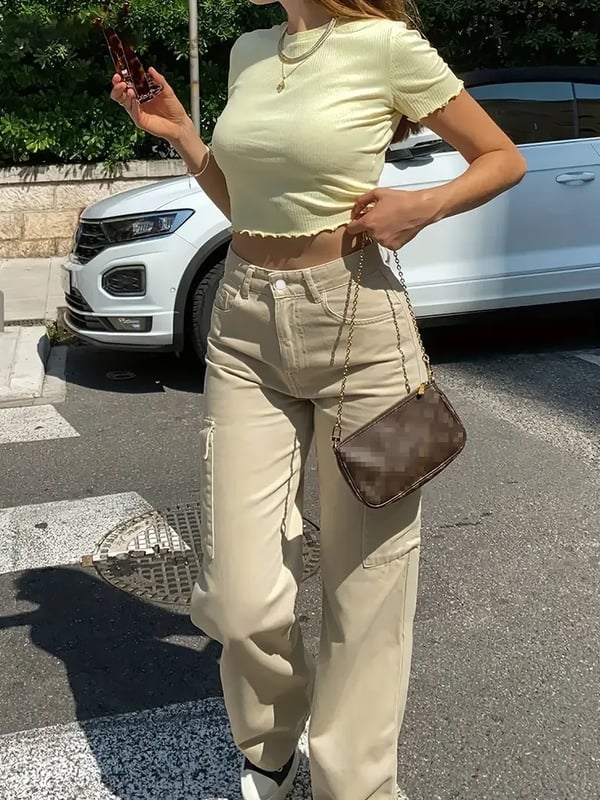 Pantalones De Carga De Tubo Recto Ajustables