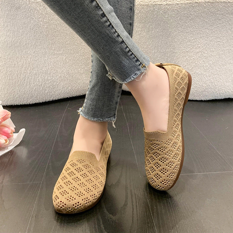 Suela Suave De Zapatos De Punto Transpirables Con Suela Plana Simple Y Cómoda