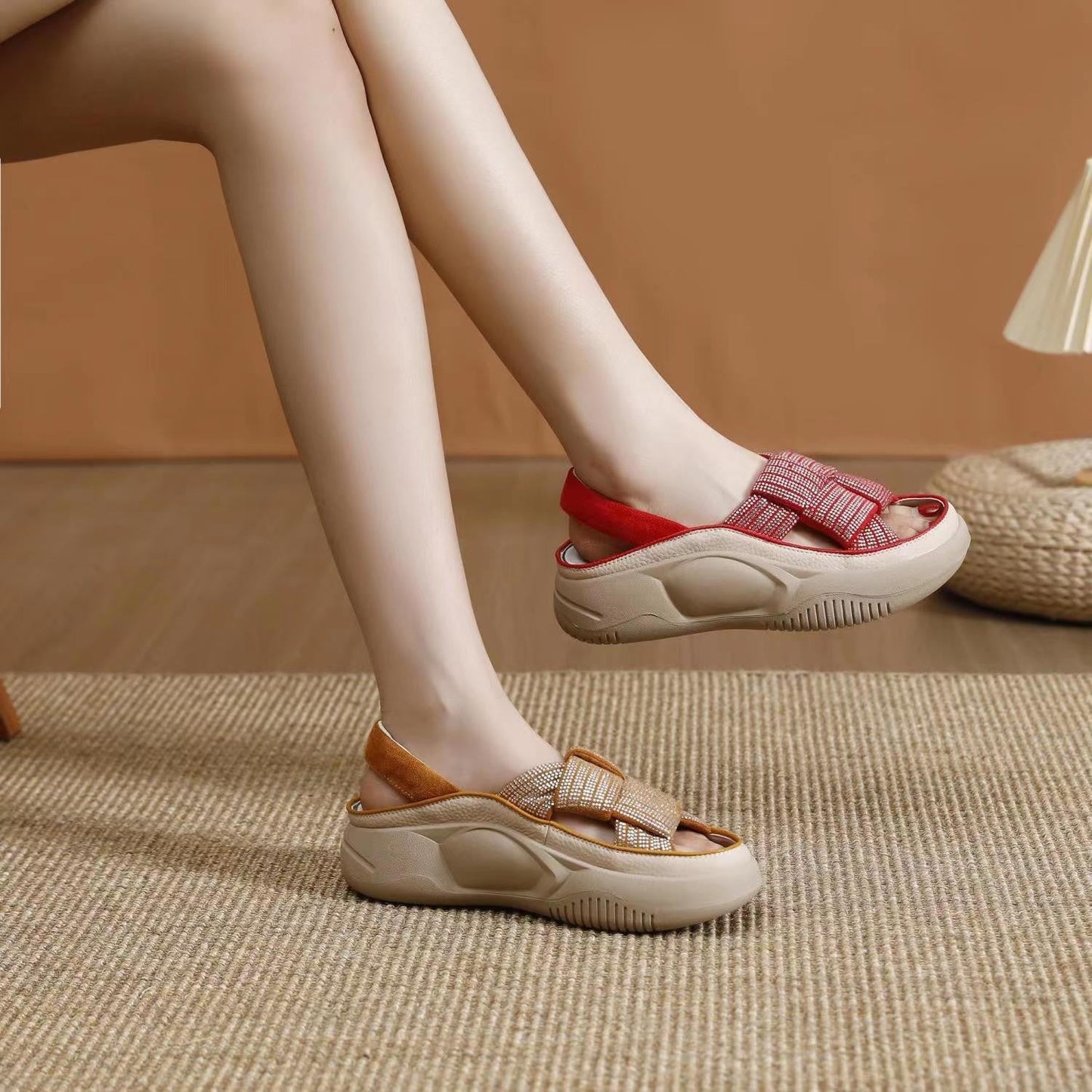 Cruzado De Suela Gruesa Con Sandalias Romanas Sencillas Y Cómodas Con Viento