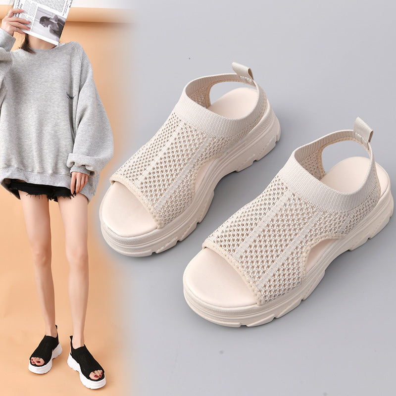 Sandalias Transpirables De Suela Gruesa Huecas Y Elásticas Zapatos De Calcetines Voladores