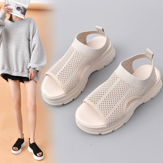 Sandalias Transpirables De Suela Gruesa Huecas Y Elásticas Zapatos De Calcetines Voladores