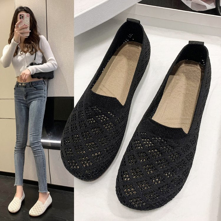 Zapatos De Mujer Huecos Tejidos Con Suela Blanda