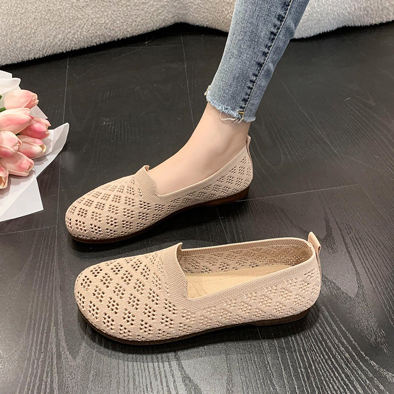 Suela Suave De Zapatos De Punto Transpirables Con Suela Plana Simple Y Cómoda