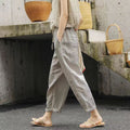 Pantalones De Ocio Retro De Mujer De Cintura Elástica De Algodón Y Cáñamo