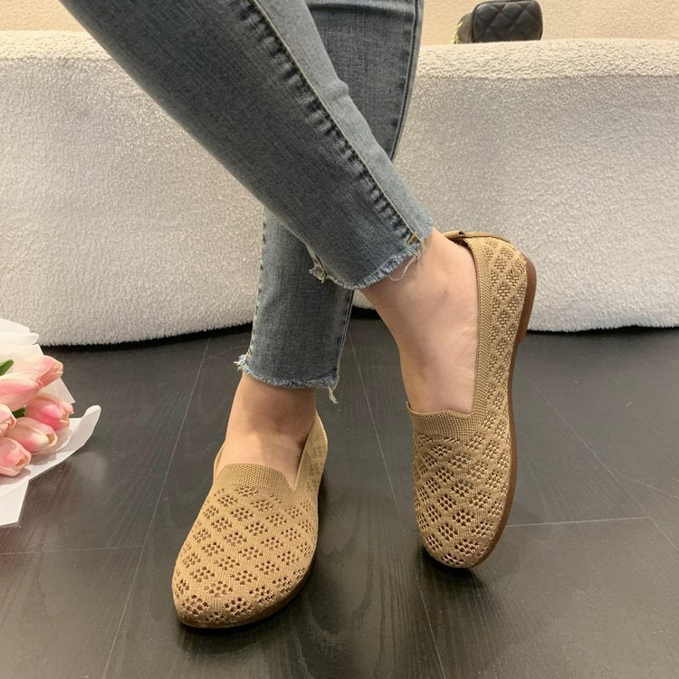Zapatos De Mujer Huecos Tejidos Con Suela Blanda