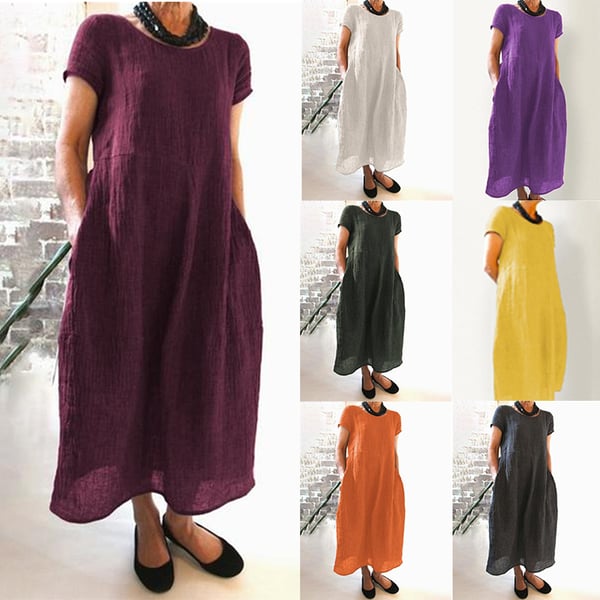 Estilo Casual Vestido De Algodón Y Lino Sólido Relajado