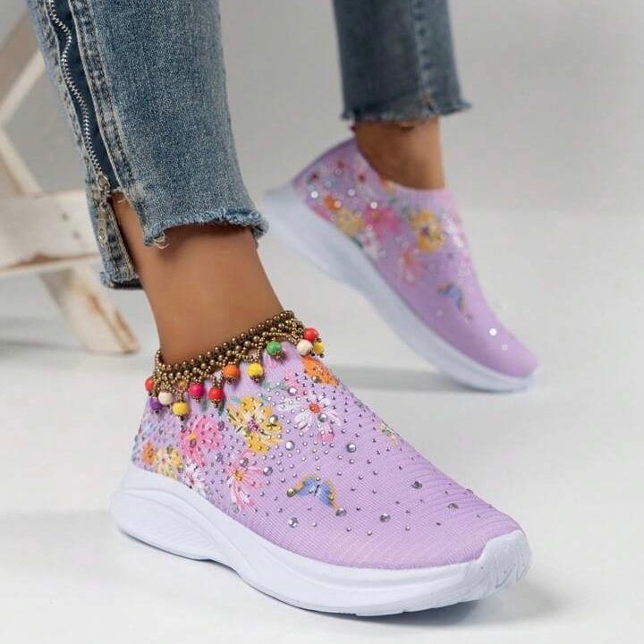 Calcetines De Diamante De Agua De Flores Femeninas Cómodos Con Fundas Resbaladizas Zapatillas