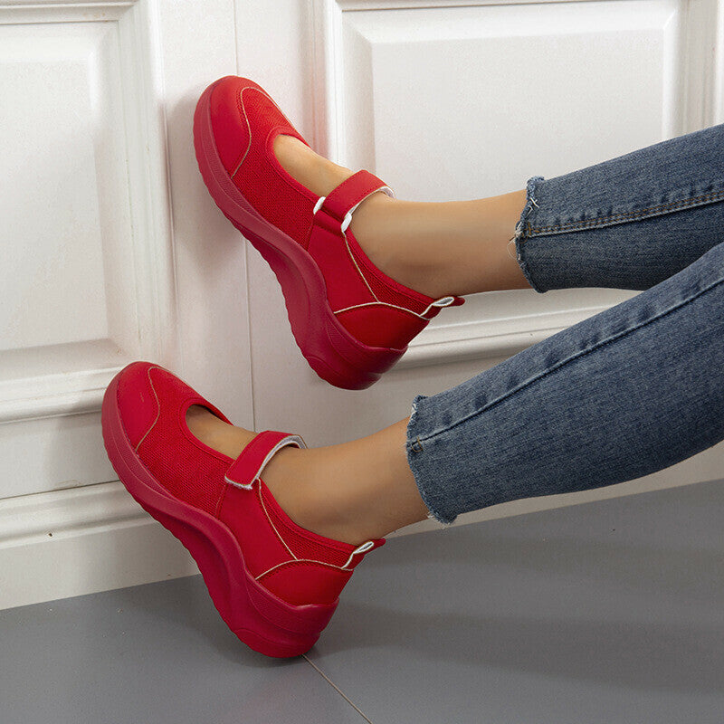 Sandalias Sencillas Con Velcro Y Plataforma Cómodas De Color Liso Para Mujer