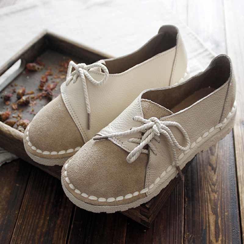 Tamaño grande Mujer Casual Soft Mocasines planos con cordones empalmes - MXbueno