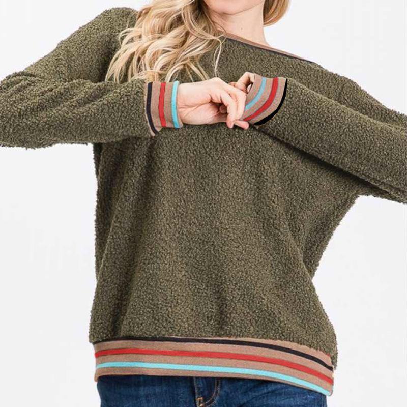 Top con capucha de felpa cosida de rayas para mujer - MXbueno