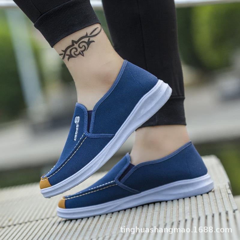 Hombres lavados lienzo transpirable cómodo resbalón portátil en zapatos casuales - MXbueno