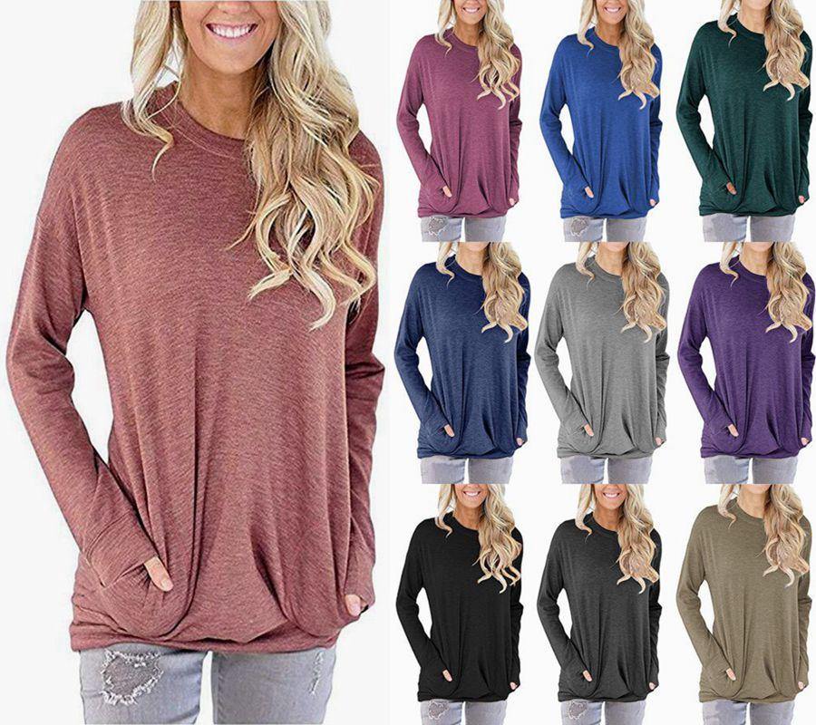 Ropa con bolsillo de cuello suelto manga larga para mujer - MXbueno