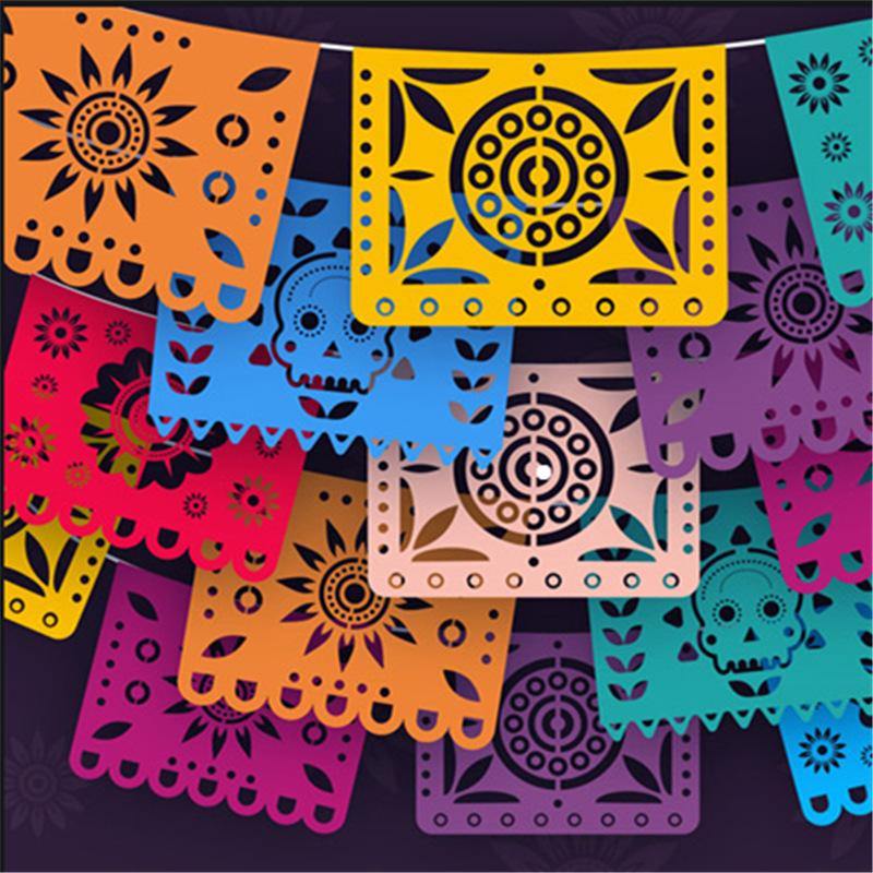 Guirnaldas de manta de fieltro con color multi para dias de los muertos - MXbueno