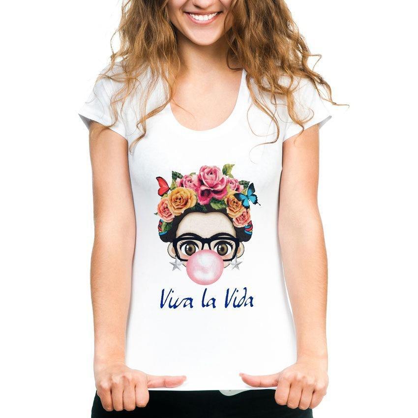 Camiseta de señoras de cuello redondo La pintora mexicana FRIDA - MXbueno