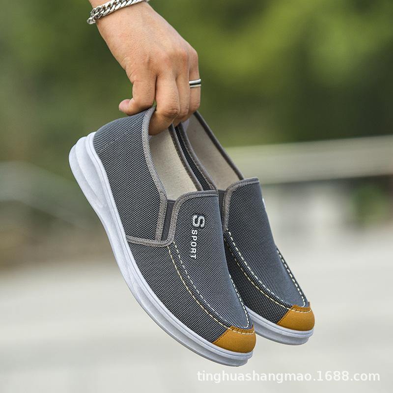 Hombres lavados lienzo transpirable cómodo resbalón portátil en zapatos casuales - MXbueno