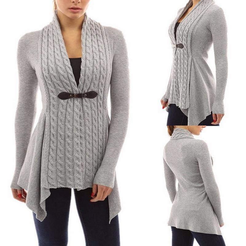 Cárdigan de dobladillo irregular de punto de cable - MXbueno