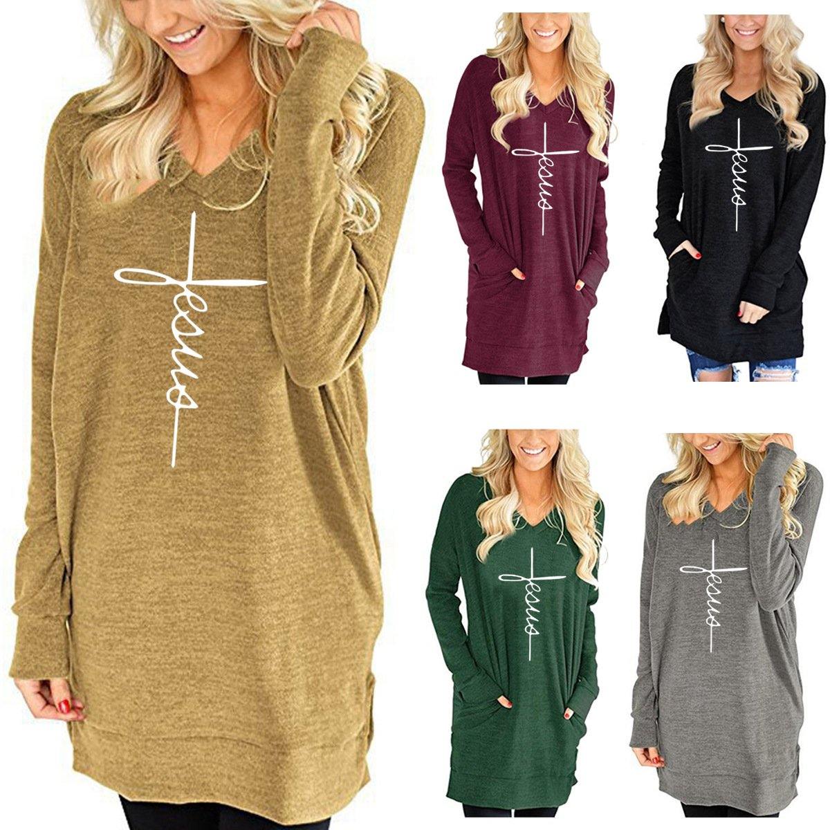 Nueva camiseta de bolsillo de cuello en V de manga suelta para mujer - MXbueno