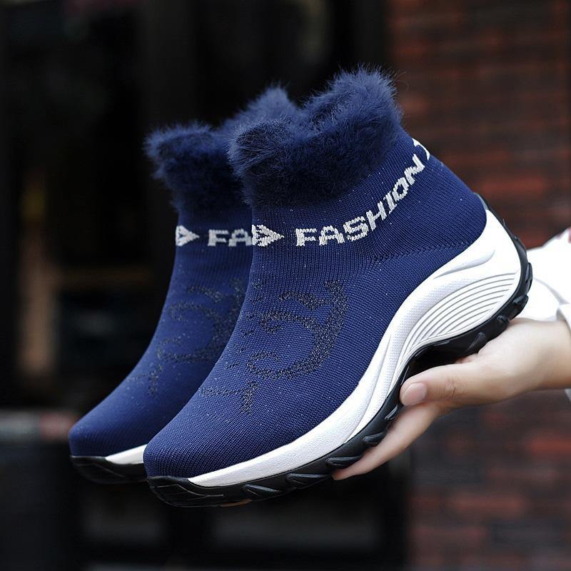 Tamaño grande Mujer Zapatos cómodos de plataforma con forro de piel de malla Casual Botas - MXbueno