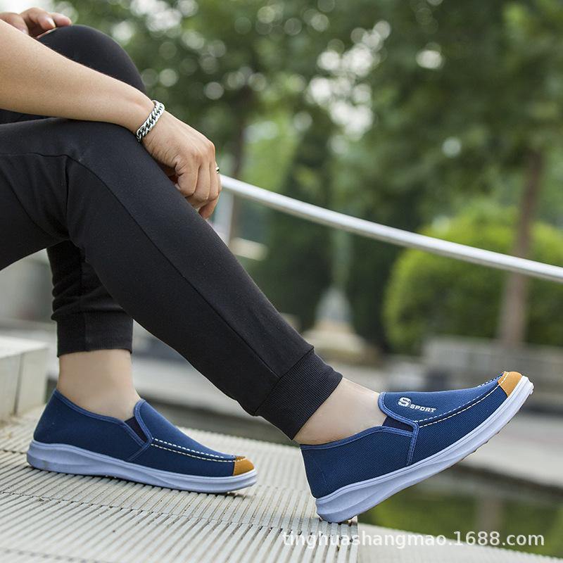 Hombres lavados lienzo transpirable cómodo resbalón portátil en zapatos casuales - MXbueno