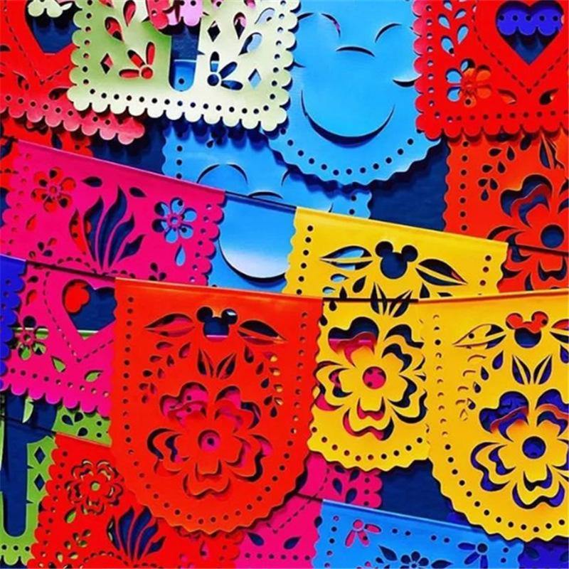 Guirnaldas de manta de fieltro con color multi para dias de los muertos - MXbueno