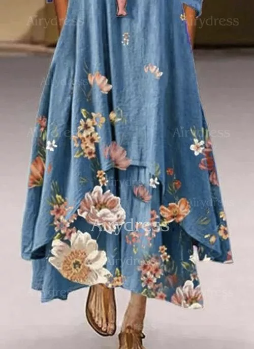 Vestido suelto estampado de manga larga