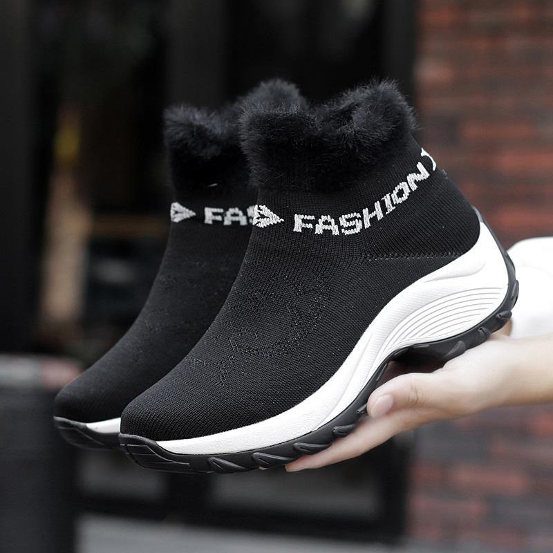 Tamaño grande Mujer Zapatos cómodos de plataforma con forro de piel de malla Casual Botas - MXbueno