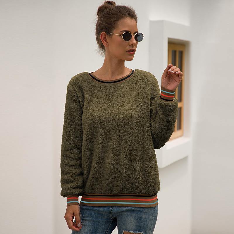 Top con capucha de felpa cosida de rayas para mujer - MXbueno