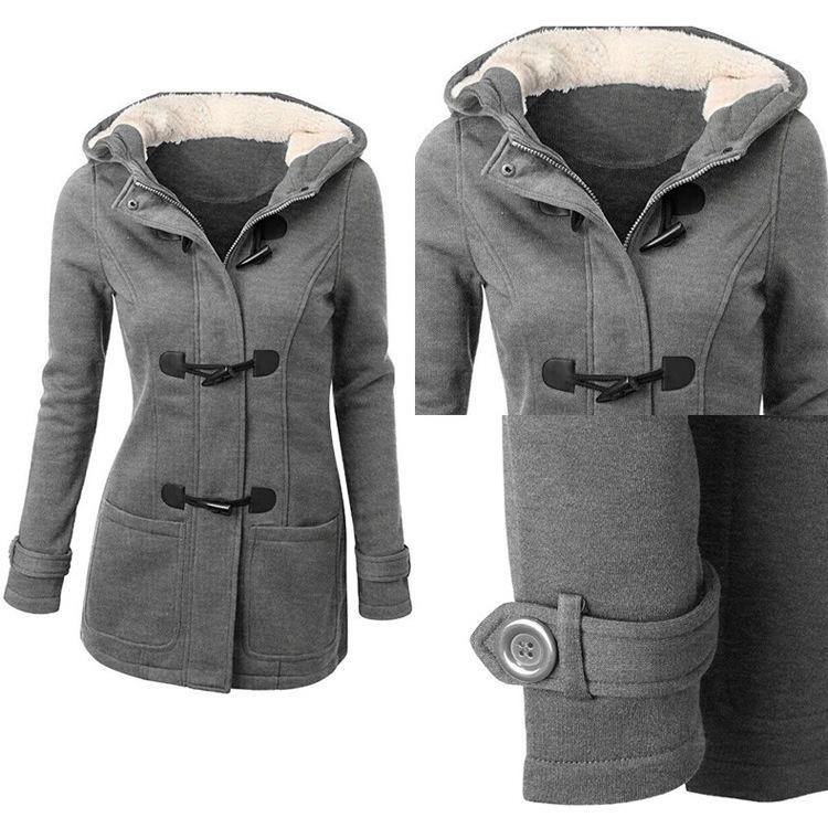 ¡GRAN OFERTA DE SÓLO ESTA SEMANA!Chaqueta de manga larga con capucha de bolsillo con hebilla de cuerno para mujer - MXbueno