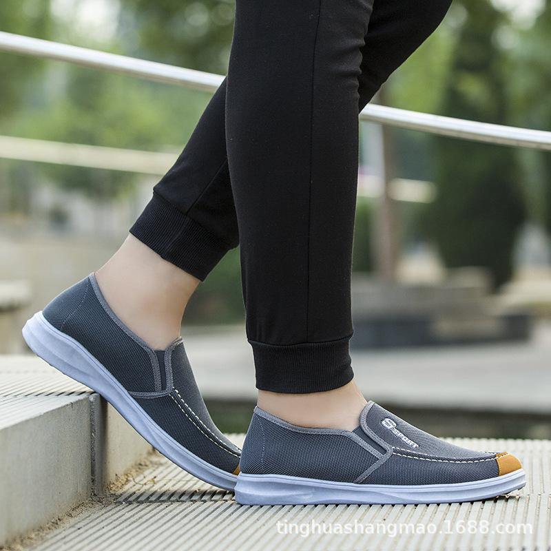 Hombres lavados lienzo transpirable cómodo resbalón portátil en zapatos casuales - MXbueno