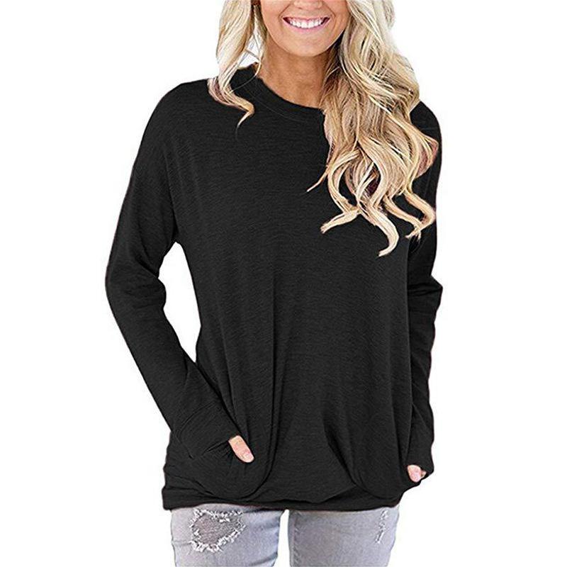 Ropa con bolsillo de cuello suelto manga larga para mujer - MXbueno