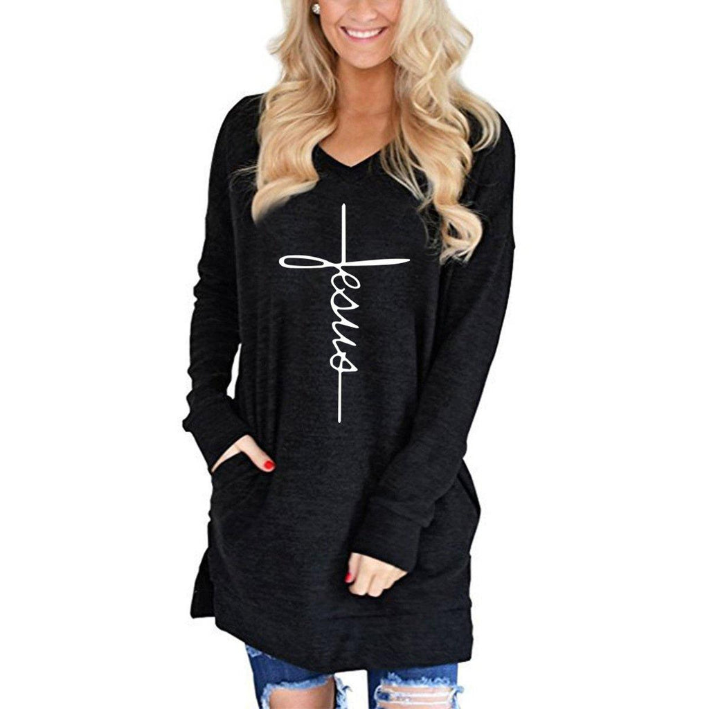 Nueva camiseta de bolsillo de cuello en V de manga suelta para mujer - MXbueno