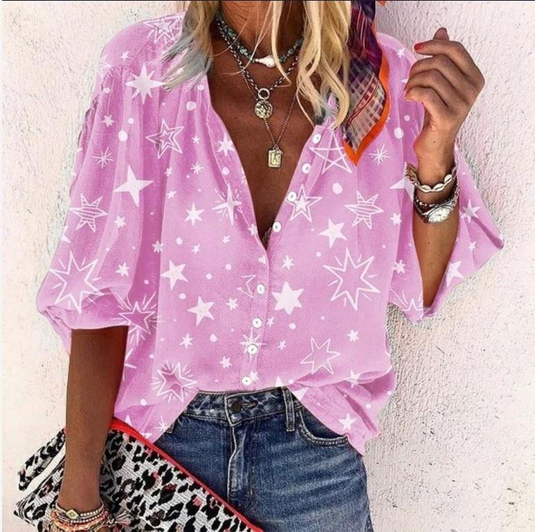 Impreso abotonado camisa de cuello para mujer - MXbueno