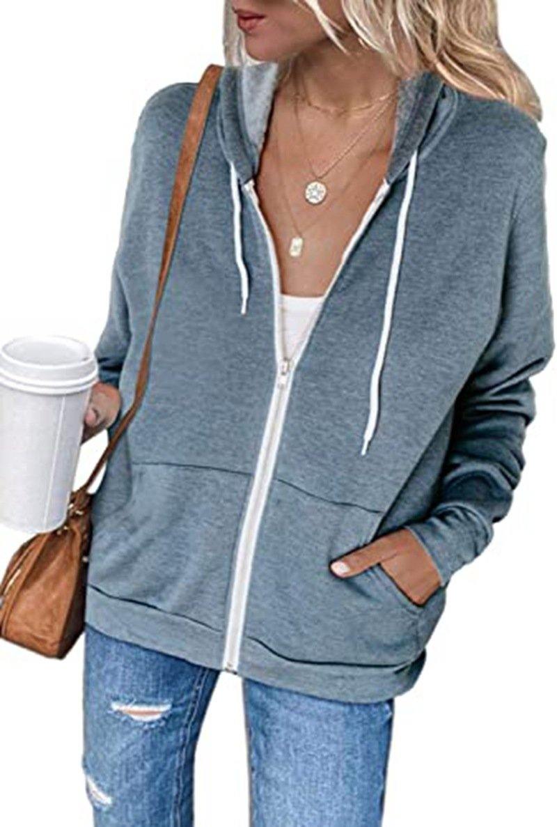 Sudadera con bolsillo de color sólido para mujeres - MXbueno